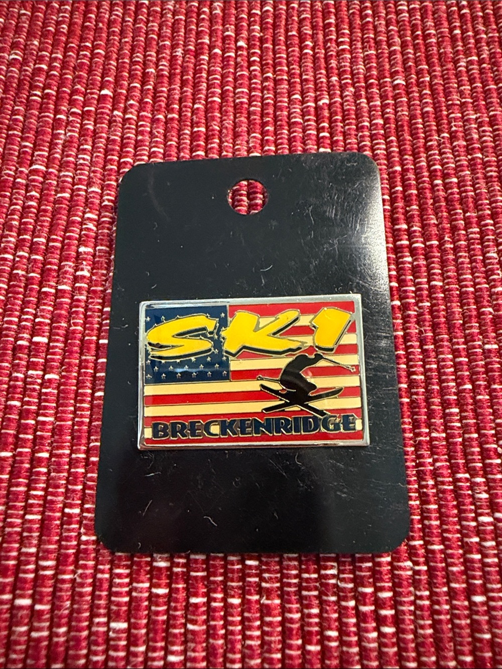 Breckenridge Ski Flag Enamel Pin in Black, Red & Yellow